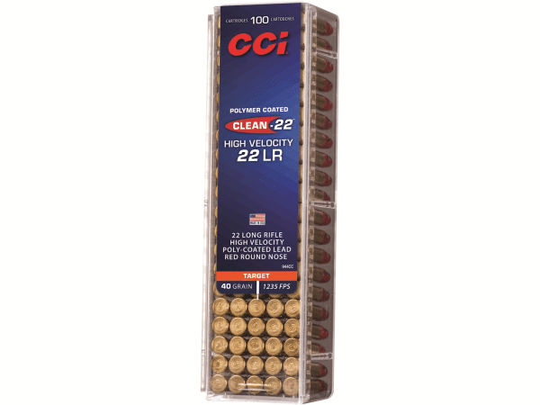 CCI Clean-22 High Velocity Ammunition 22 Long Rifle 40 Grain Red Polymer Coated Lead Round Nose