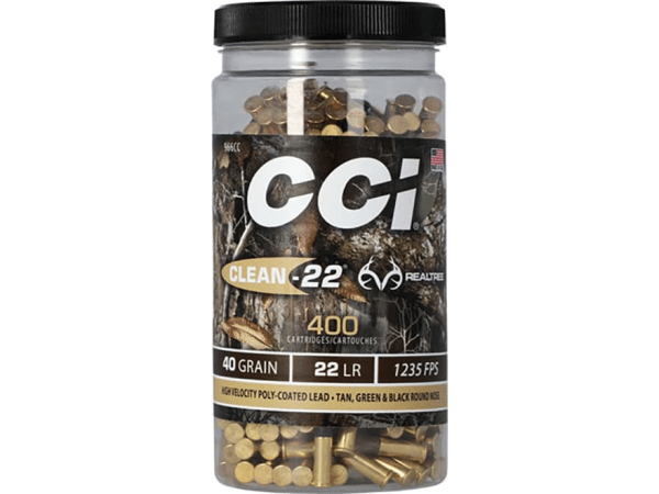 CCI Clean-22 High Velocity Realtree Edition Ammunition 22 Long Rifle 40 Grain Polymer Coated Lead Round Nose