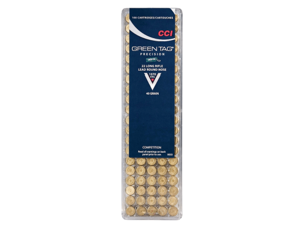 CCI Green Tag Competition Ammunition 22 Long Rifle 40 Grain Lead Round Nose Box of 100