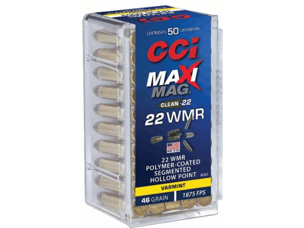 CCI Maxi-Mag Clean-22 Ammunition 22 Winchester Magnum Rimfire (WMR) 46 Grain Polymer Coated Segmented Lead Hollow Point Box of 50