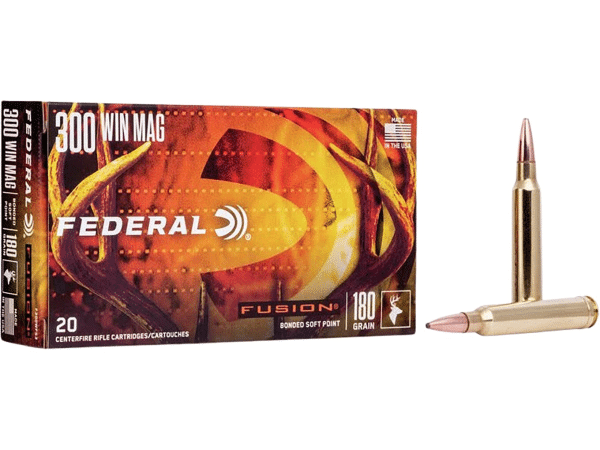 Federal Fusion Ammunition 300 Winchester Magnum 180 Grain Bonded Spitzer Boat Tail Box of 20