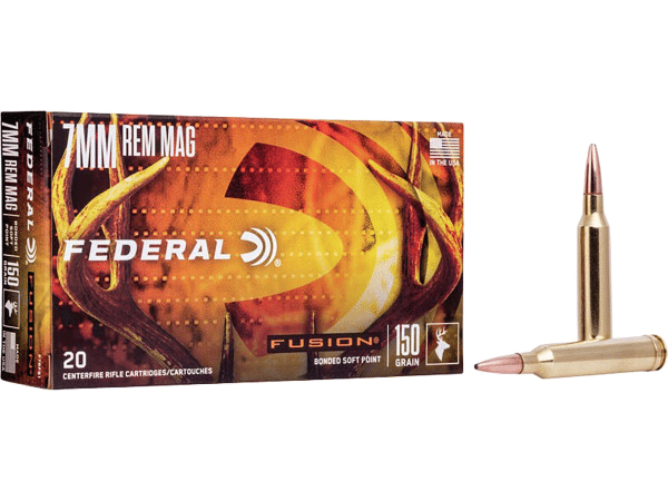 Federal Fusion Ammunition 7mm Remington Magnum 150 Grain Bonded Spitzer Boat Tail Box of 20