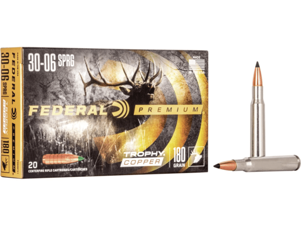 Federal Premium Ammunition 30-06 Springfield 180 Grain Trophy Copper Tipped Boat Tail Lead-Free Box of 20
