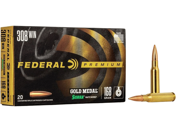 Federal Premium Gold Medal Ammunition 308 Winchester 168 Grain Sierra MatchKing Hollow Point Boat Tail