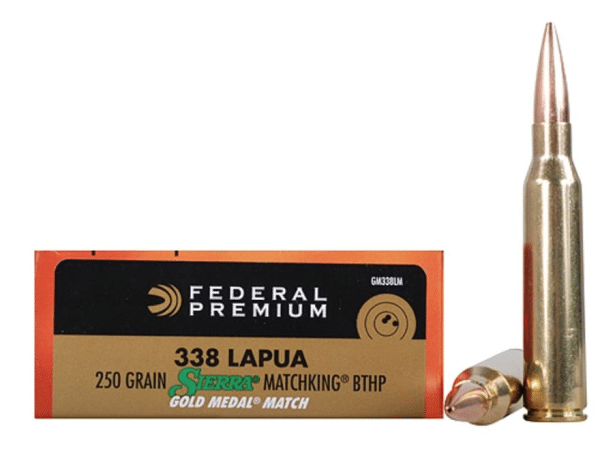 Federal Premium Gold Medal Ammunition 338 Lapua Magnum 250 Grain Sierra MatchKing Hollow Point Boat Tail Box of 20