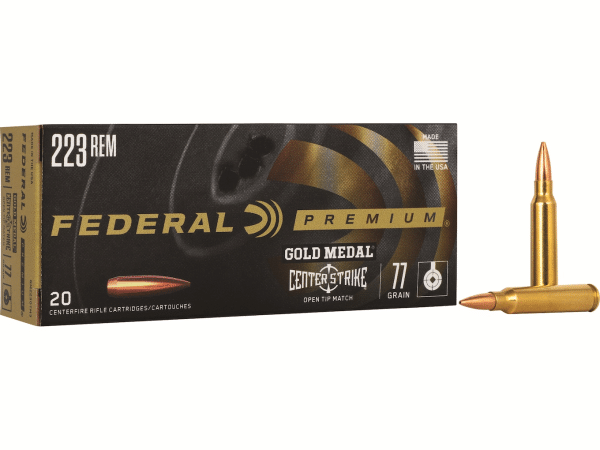 Federal Premium Gold Medal Centerstrike Ammunition 223 Remington 77 Grain Open Tip Match