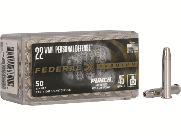 Federal Premium Punch Ammunition 22 Winchester Magnum Rimfire (WMR) 45 Grain Jacketed Hollow Point