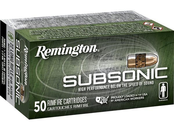 Remington Subsonic Ammunition 22 Long Rifle 40 Grain Plated Lead Hollow Point