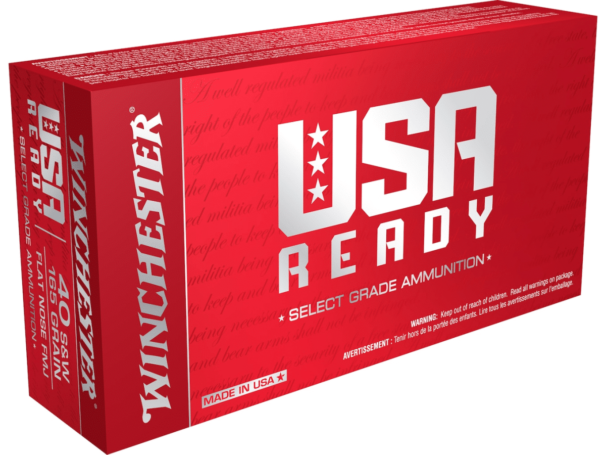 Winchester USA Ready Ammunition 40 S&W 165 Grain Full Metal Jacket Flat Nose