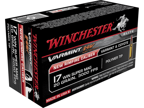 Winchester Varmint High Velocity Ammunition 17 Winchester Super Magnum 20 Grain Hornady V-MAX