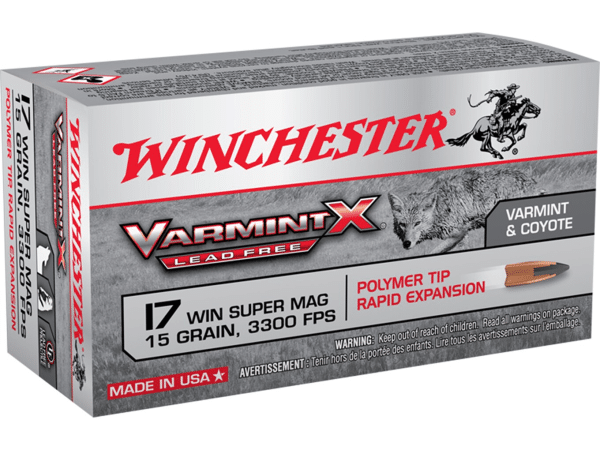 Winchester Varmint X Ammunition 17 Winchester Super Magnum 15 Grain Polymer Tip Lead-Free